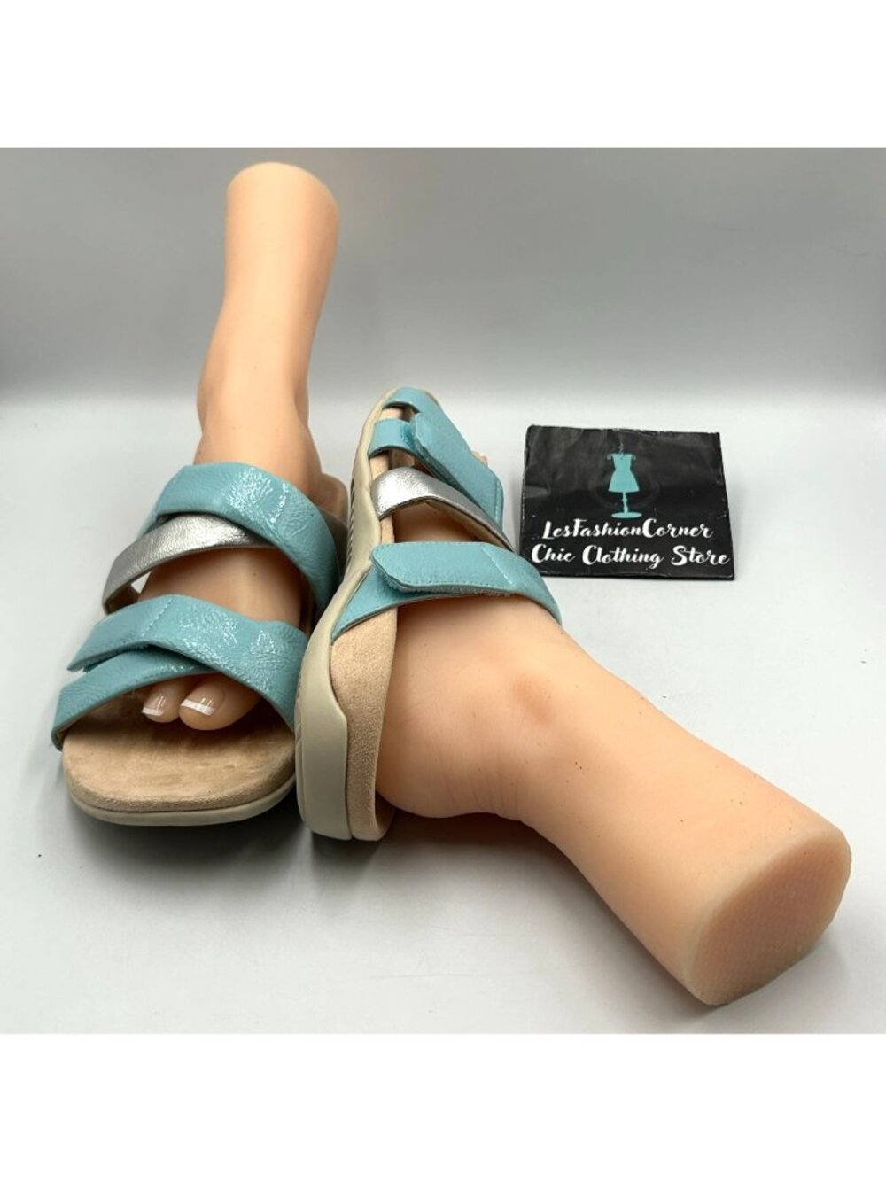 Vionic Women's Silver Blue Leather Hadlie Orthotic Slide Sandals Size 10 3525 - Picture 10 of 16